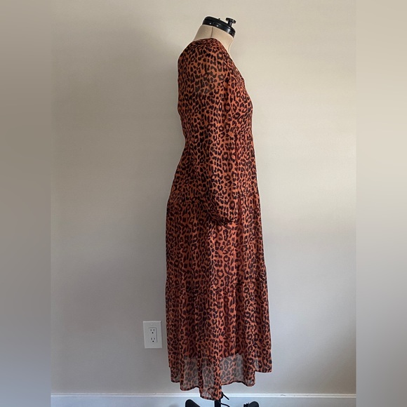 Leopard Print Tiered V-Neck Midi Dress Size - Picture 3 of 7